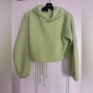 Small Lime green cropped teddy tie hoodie